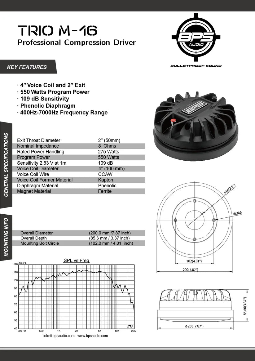 Trio M-16 Phenolic Compression Driver - BPS AUDIO