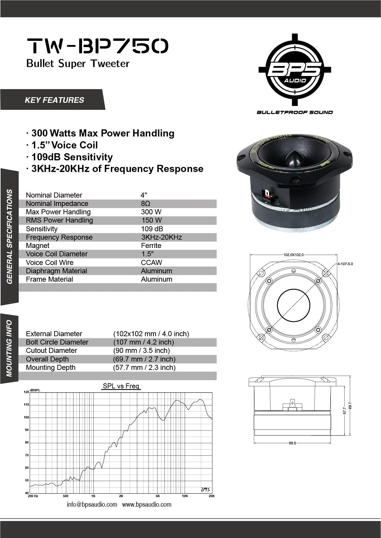 Bullet Super Tweeter TW-BP750