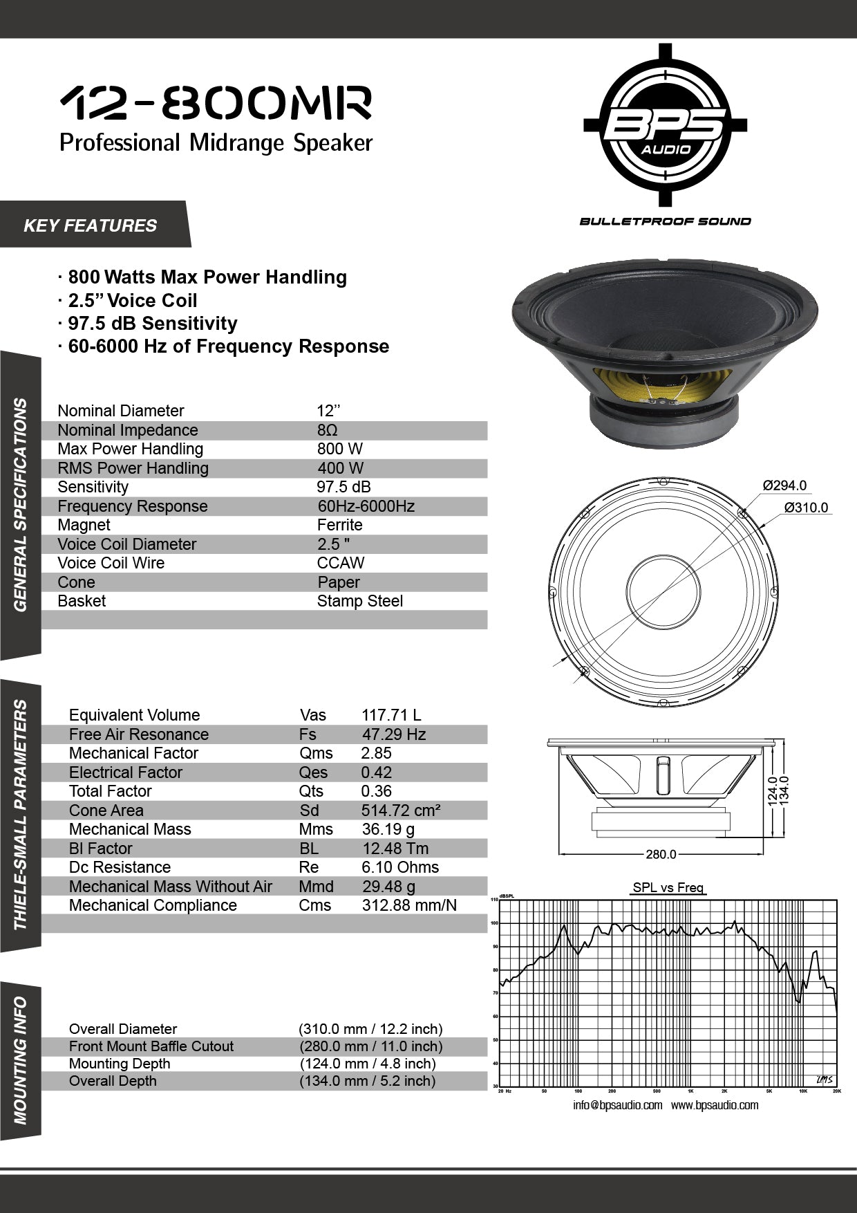 12" Midrange Speaker 12-800MR - BPS AUDIO