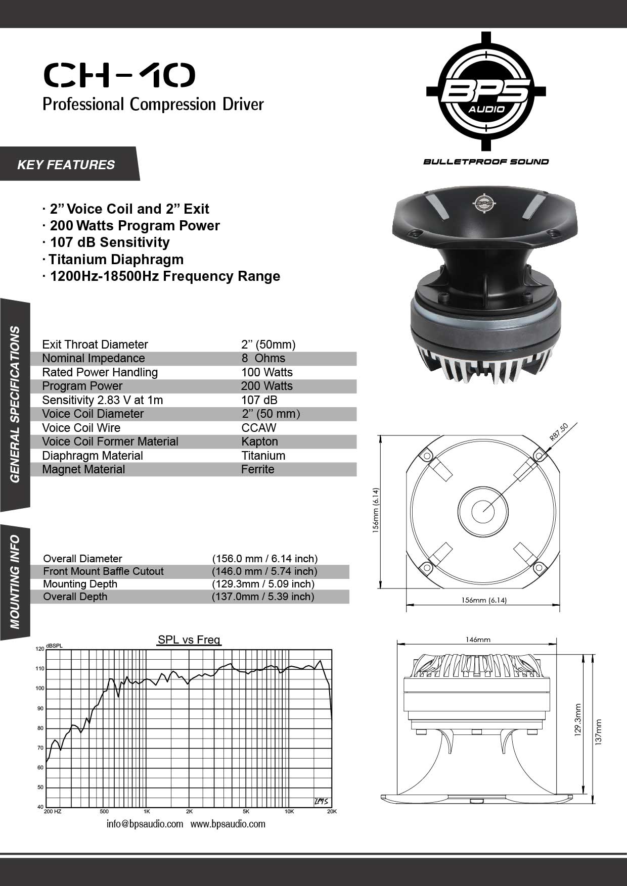2" Exit Compression Driver - Combo with Aluminum Horn Features- BPS AUDIO