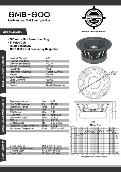 6" Midbass Speaker 6MB-600 - BPS AUDIO