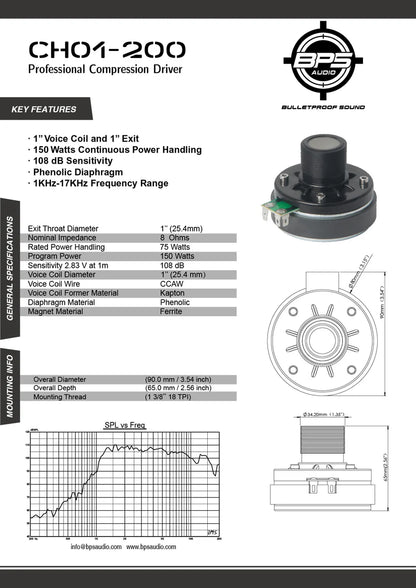 1" Compression Driver - CH01-200 - No Horn