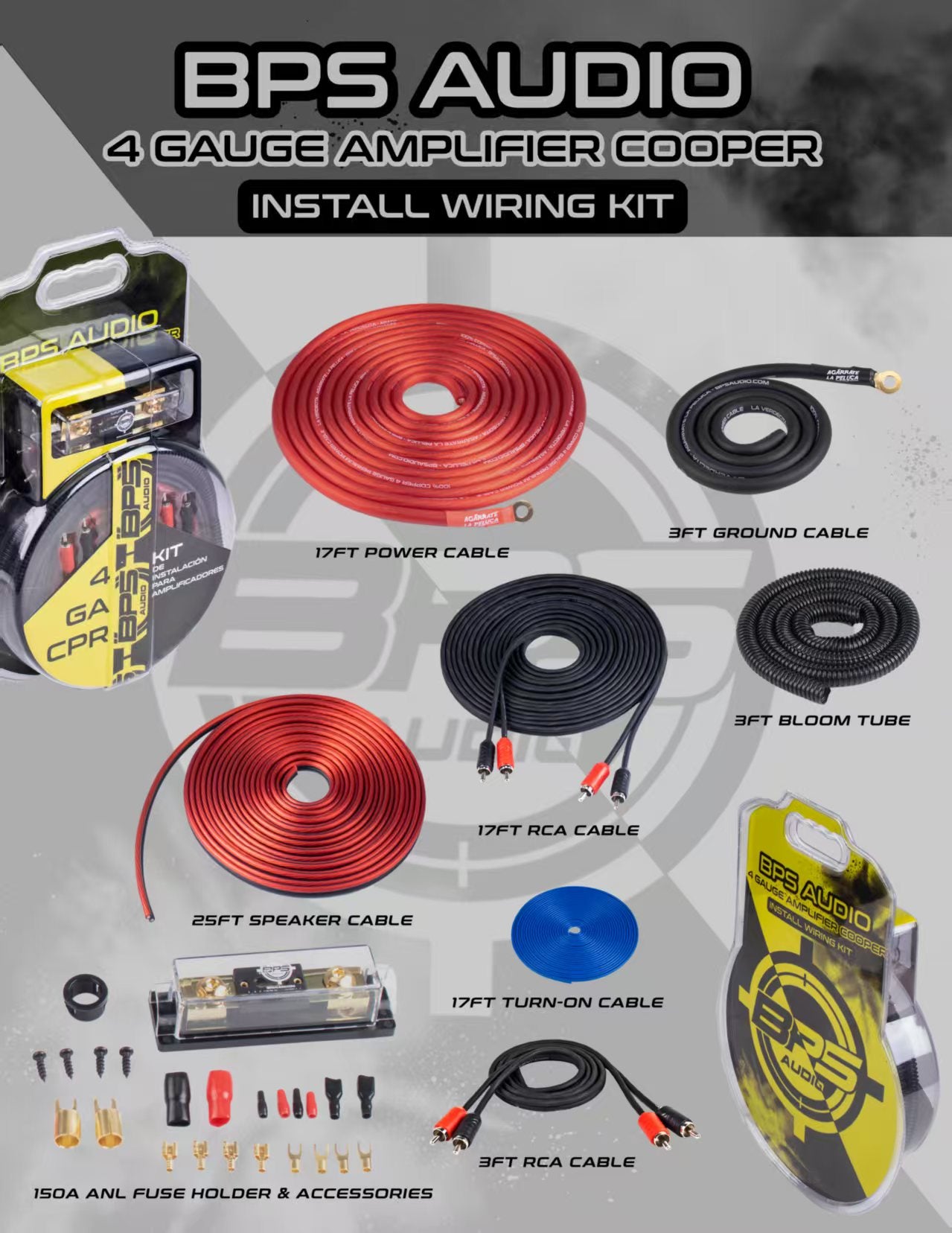 BPS AUDIO 4 Gauge Amplifier Install Kit – 100% Copper